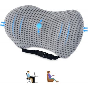 Trahoo-Coussin Lombaire Voiture,Oreiller De Soutien Lombaire Pour Chaise De Bureau Et Siège De Voiture,Coussin De Dossier Avec Sangle Réglable,Pour Maison,Bureau,Voiture (Gris) - Neuf