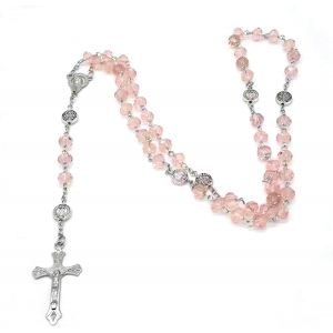 Kal-Chapelet De Perles De Cristal Rose Clair, Collier De Croix Catholique, Médaille Du Sol Sacré Et Crucifix - Neuf