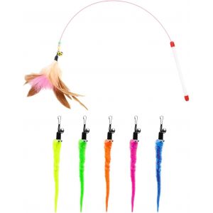 Subzonal-1 Morceau De Bâton De Chat Taquin En Plumes, 5 Morceaux De Bug De Queue De Cloche En Peluche, Jouets Interactifs De Chat, Vêtements De Remplacement Créatifs, Jouets Pour Animaux De Compagnie - Neuf