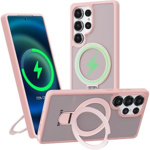 TRAHOO-Coque pour Samsung Galaxy S25 Ultra avec Support, MagSafe Compatible &Eacute;tui Rotatable Kickstand, Anti-Rayures PC Dur Housse Arri&egrave;re Mat Translucide Protection Case avec Anneau Ajustable Rolatif, - Neuf