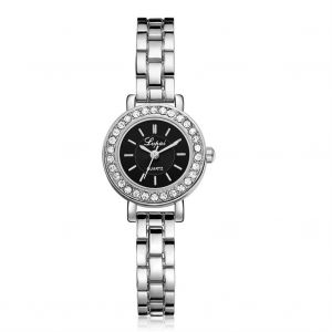 Lvpai Femmes Femme Montre Quartz Femme Bo&icirc;tier M&eacute;tal Analogique Strass Montre-Bracelet Bracelet Argent Cadran Noir - Neuf