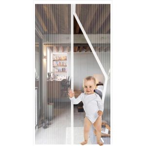 KALANKA-JIANJAIO Magnétique Moustiquaire Porte,120x210cm, Anti Mouche Fermeture Automatique Anti Insectes Respirant pour Portes de balcon, Salon, Montage par Sans Perçage,Blanc - Neuf