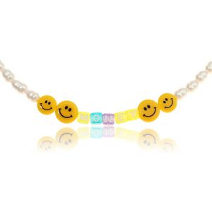 Kal-Collier Ras Du Cou Design Avec Perles D'eau Douce Et Émoticônes Souriantes U2013 Collier De Perles Unisexe U2013 Collier De Perles U2013 Étanche & Réglable U2013 Bijou De Plage Et De Festival - Neuf