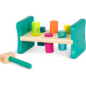 MDY-toys by Battat BX1762Z - Colorful Pound & Play - Banc en Bois à Marteler pour Insérer les Piquets dans les Formes Leurs Correspondant ¿ 6 Piquets & Un Maillet ¿ Dès 2 ans - Neuf