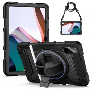 Coque Antichoc Xiaomi Redmi Pad (10.61 Pouces) 2022, &Eacute;tui Armure Robuste avec Support Rotatif, Dragonne et Bandouli&egrave;re R&eacute;glable, Porte-Stylet, Protection Housse pour Xiaomi Redmi 10,61"", Noir - Neuf