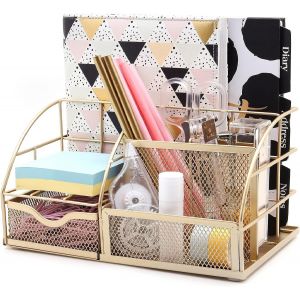 Organisateur de Bureau/Papeterie Organizer/Pot à stylo/Bureau Ranger/Multifonctions Organisateur (doré) - Neuf
