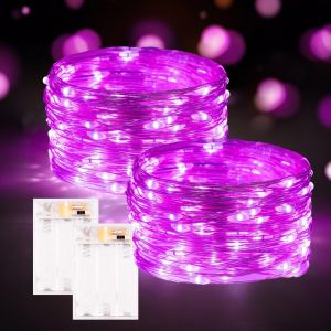 KAL-2Pack Lumières De Fées Roses Alimentées Par Piles Avec Minuteur, Étanchées 10M 100Led Guirlandes Lumineuses Intérieur Extérieur, Lumières Roses Pour Saint-Valentin, Chambre, Anniversaire - Neuf