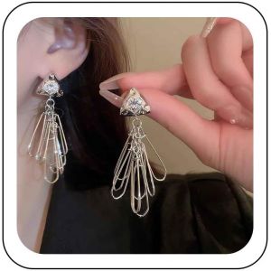 Kal-Boucles D'oreilles Triangle Cz Boucles D'oreilles Chandelier À Houppe Longue Boucles D'oreilles Géométriques Rectangulaires Boucles D'oreilles Pour Femmes - Neuf