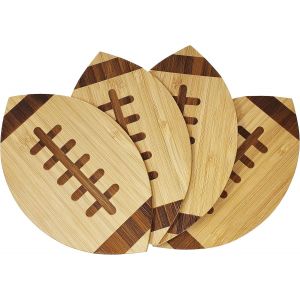 Tianyi-Dessous De Verre De Football Américain En Bambou (4 Pièces) Avec Couture Tactile (Gravée) - Parfaits Pour Les Verres Et Les Tasses - Neuf