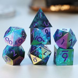 Chenquansarl-D&eacute;s Dnd Set Faits &Agrave; La Main En Placage Iris&eacute; 7 Pi&egrave;ces, Ensemble De Matrices Dnd &Agrave; Bord Tranchant En R&eacute;sine D&d Pour Jeux De R&ocirc;le Donjons Et Dragons Avec Coffret Cadeau - Neuf