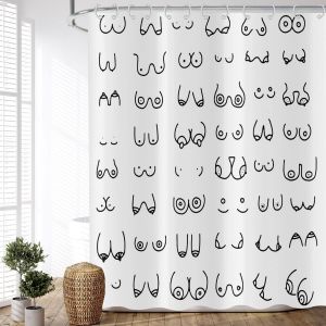 Rideau de Douche Noir Blanc 150x180 cm,Moderne Simple drôle Noir Blanc Graffiti Lignes Lavable Tissu Rideaux de Douche Textile imperméable Rideau de Douche pour Baignoire avec 12 Crochets - Neuf