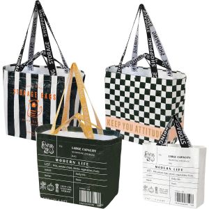 KALANKA-Sac Courses, Lot de 4 Grand Sac Cabas Étanche, Sacs de Courses en Nylon Tendance avec Poignée et Bandoulière pour les Achats de Fruits et les Quotidiennes - Neuf