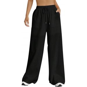 Pantalon Large Femme Fluide Été Ample Cordon Elastique Taille Haute Poche Longue Yoga Pantalons Leger Elegant Palazzo Bootcut Bas De Pyjama Plage Jogging - Neuf