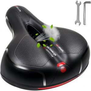 Selle De V&eacute;lo Confortable Rembourr&eacute;e Souple En Mousse &Agrave; M&eacute;moire De Forme Avec Double Balles En Caoutchouc Absorbant Les Chocs - Pour V&eacute;los D'int&eacute;rieur/D'ext&eacute;rieur Avec Bande R&eacute;fl&eacute;chissante - Neuf