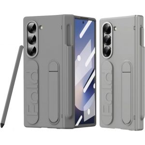 Sjzg-Coque Pour Samsung Galaxy Z Fold 7 Avec Stylet Et Porte-Stylo,&Eacute;tui Pour Z Fold 7 Avec Support Invisible,Renforc&eacute;e Antichoc Anti-Rayures Agr&eacute;able Au Toucher Pc Case Fold 7 Avec Bracelets,Gris - Neuf