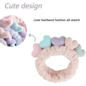 2pack Spa Headband, Maquillage Headbands Coral Fleece Cute Heart-Shape Elastic Head - Neuf