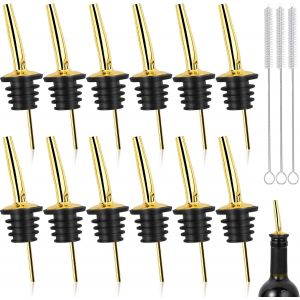 Checarzhn--No1-Lot De 12 Becs Verseurs De Bouteille, Bec Verseur En Acier Inoxydable Avec 3 S De Nettoyage Pour Vin, Eau-De-Vie, , Cocktails, Huile D'olive, Café (175 X 30 X 5 Mm) - Neuf