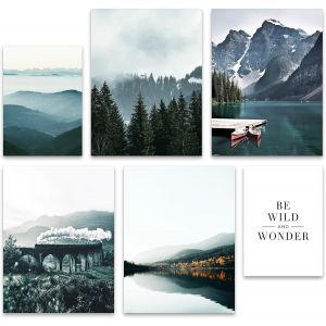 Eryi-Tableau Decoration Murale Salon - Sans Cadre - Decoration Chambre - Tableaux, Posters Et Arts Décoratifs - Deco Maison, Cuisine, Bureau (Montagnes Nature Nordique, 4 X 30x40, 2 X 21x30 Cm) - Neuf