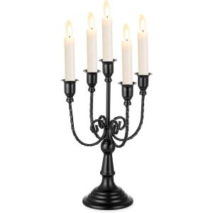 ERYI-Bougeoirs Chandeliers À 5 Branches, 29,5Cm Chandeliers Bougeoirs En Métal Pour Halloween Cheminée, Noir - Neuf