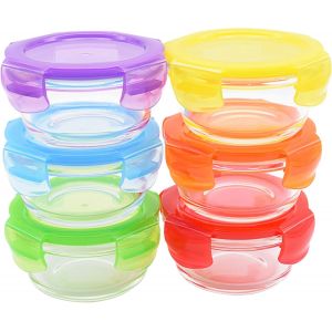 Boîtes Alimentaires En Verre Pour Bébé Avec Couvercles (200ml,6pcs)-Set De Bols En Verre Compatible Four-Contenants De Conservation Hermétiques Pour Meal Prep Et Lunch - Neuf