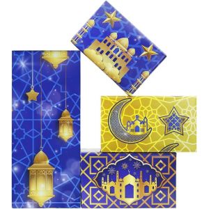 Lot De 8 Feuilles De Papier Cadeau Pour L'Aïd Mubarak - Bleu Et Doré - Mosquée Du Ramadan - Mosquée Lune ,Étoile ,Pelita - Pour Anniversaire Islamique De L'Aïd Al-Adha ,Fête Musulmane ,Homme Et Femme - Neuf