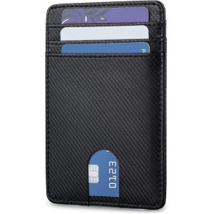 TRAHOO-Petit portefeuille avec blocage RFID, porte-cartes fin pour cartes de cr&eacute;dit, portefeuille fin pour homme et femme, couleur noir crois&eacute;, Noir , Peque&ntilde;a y delgada, Minimaliste - Neuf