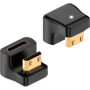 Adaptateur U Shape Mini HDMI 2.1, 48Gbps Up Angle Mini HDMI Male to Female Extension Adapter, avec indicateur LED pour cam&eacute;ra, cam&eacute;scope, Tablette, PC (Lot de 2) - Neuf