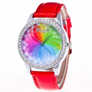 Zhoulianfa Femmes Casual Montre Cristal Color&eacute; Analogique Bracelet Bracelet Quartz Montre(Rouge) - Neuf