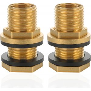 Kalanka-Lot De 2 Raccords De Citerne D'eau De Pluie En Laiton Ig G3/8"" (Ø15,3 Mm) X Ag G1/2"" (Ø20,3 Mm) Avec Joint, Raccord Vissé Pour Réservoirs, Fûts Avec 2 Joints En Caoutchouc Pour Robinet - Neuf