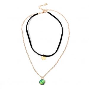 Collier Pendentif Rond En Alliage De Velours Avec Double Couche De Faux Saphir Etoile, Bijoux Cadeaux - Neuf