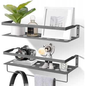 Cauc-&Eacute;tag&egrave;re &Agrave; Murale, Lot De 2 M&eacute;tallique &Eacute;tag&egrave;re Salle De Bain Avec Porte-Serviettes, &Eacute;tag&egrave;re Rangement Cuisine Pour Cuisine, Salle De Bain, Salon, Patio - Neuf