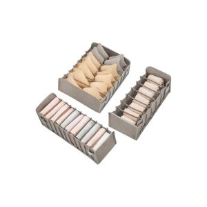 Ensemble de 3 organisateurs de tiroir pliables pour chaussettes, soutiens-gorge et sous-v&ecirc;tements - Bo&icirc;te de rangement grise - Neuf