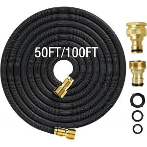 Ulteronixshop-Tuyau d'arrosage pour jardin de 15 m, l&eacute;ger et flexible, avec double noyau en latex, raccords en laiton massif, extensible, r&eacute;sistant et anti-plis (50, noir) - Neuf