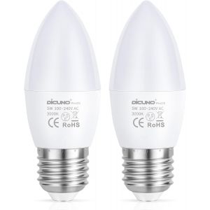 Kal-Prooe Ampoule Led E27, 5w Ampoule E27 Équivalent 40w Halogène, Blanc Chaud 3000k, 330lm, C37 Bougie Led, Gros Culot À Vis, Non-Dimmable, Super Haut Cri 98, 2 Unités - Neuf