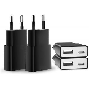 Kal-Chargeur Usb 5v/1a 2port Mini Usb Mural Chargeur Secteur Usb Adaptateur De Prise Universel Compatible Avec Iphone Apple, Samsung, Nexus, Nokia, Huawei, Xiaomi, Htc, Sony, Lg (Noir 4pack) - Neuf