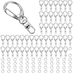 Eryi-Lot De 50 Fermoirs Mousquetons Avec Porte-Clés, Mousquetons Pivotants Argentés Pour Loisirs Créatifs, Porte-Clés, Bijoux, Mousquetons, Fermoirs Pivotants - Neuf