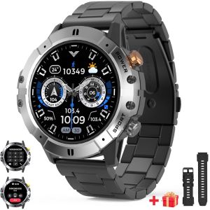 Montre Connectée Homme Avec Appel Assistant Vocal,1,52'' Rond Écran Hd De Sport Smartwatch Ultra Avec 120+ Modes Sportifs,Podomètre,Ai,Notification/Sommeil,Avec Bracelet En Métal Pour Android Ios - Neuf