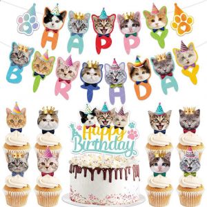 1 Ensemble De Guirlandes De Chat D'anniversaire, Décorations De Visages De Chat, Décorations De Fête D'anniversaire - Neuf