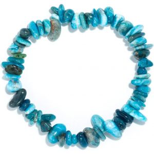Kal-- Bracelet Éclatant Bleu En Apatite Naturelle Monté Sur Fil De Nylon Élastique - Fabriqué À La Main, 18 Centimeters, Caoutchouc, Apatite - Neuf