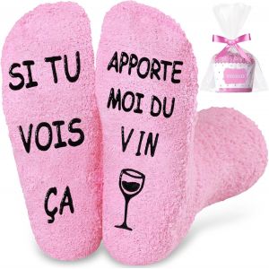Kalanka-Chaussette Rigolotes Humour Polaire Hiver Personnalis&eacute;,Socks Roses Anti-Glissant Imprim&eacute; Lettres Cadeau Chocolat Anniversaire Cadeau No&euml;l F&ecirc;te Des M&egrave;res - Neuf