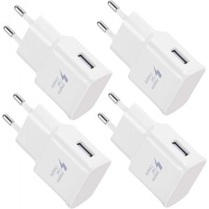 JGD-Lot de 4 Chargeur USB Prise de Chargeur d'alimentation USB Chargeur Rapide Universel pour iPhone 13/12/11/X 8/7/6, Samsung Galaxy S22 S21 S20 S10 S9 S8 S7/Edge/Plus/Active, A03 A13 A14 Note 5/8/9 - Neuf