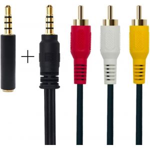 C&acirc;ble vid&eacute;o cam&eacute;ra 3,5 mm vers RCA AV,c&acirc;ble m&acirc;le 3,5 mm vers fiche m&acirc;le 3RCA pour c&acirc;ble Audio st&eacute;r&eacute;o AUX pour Smartphones,MP3,tablettes,Haut-parleurs,Home cin&eacute;ma (1m) - Neuf