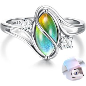Bague D'humeur En Argent 925 Pour Femme Filles Vintage Zircon Cubique Bague De D&eacute;claration Bague D'humeur En Pierre De Couleur Changeante Bagues En Argent 925 - Neuf