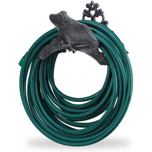 Ulteronixshop-Porte Tuyau grenouille, support tuyau de jardin mural, enrouleur nostalgique, fonte, HLP : 19x27x17 cm, gris - Neuf