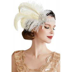 Kal-Coucoland Bandeau De Plumes Et De Perles Pour Femmes Bandeau Des Années 1920s De Charleston Taille Unique - Neuf