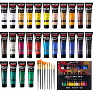 Chenquansarl-Lot De 26 Tubes De Peinture Acrylique De 36 Ml ; Excellent Pouvoir Couvrant, Haute Résistance À La Lumière, Peinture Acrylique Imperméable, Avec Blanc Et Or Supplémentaires ; Pour Toile - Neuf