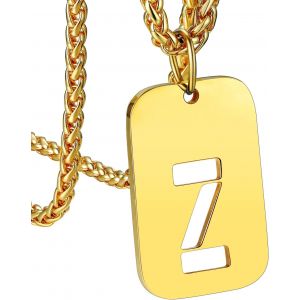 Trahoo-Collier Plaque Initiale En Acier Inoxydable Pour Homme, Chaîne Pendentif Dog Tag Avec L'alphabet Creux - Neuf