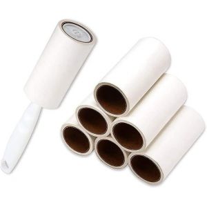 Rouleau anti-poils d'animaux - Brosse anti-peluches adhésive écologique pour vêtements, meubles et voiture - 60 feuilles, manche ergonomique, adhésif efficace - Neuf