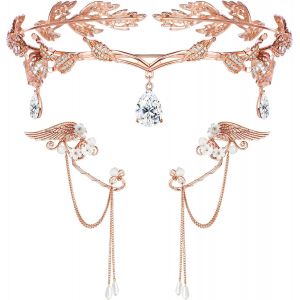 Meimie-Fée Elfe Accessoires De Dégument Pour Femmes Strass Feuille Bandeau Couronne Elfe Oreilles Elfe Boucles D'oreilles Pour Halloween Cosplay - Neuf