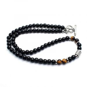 Nouveau Mode Homme Collier 6mm Obsidienne Oeil De Tigre Pierre Collier 18 Pouces Court Colar Hiphop Rock Bijoux Accessoires Homme Cadeau - Neuf